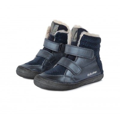 D.D. step dievčenská detská celokožená zimná obuv W078-758C Navy